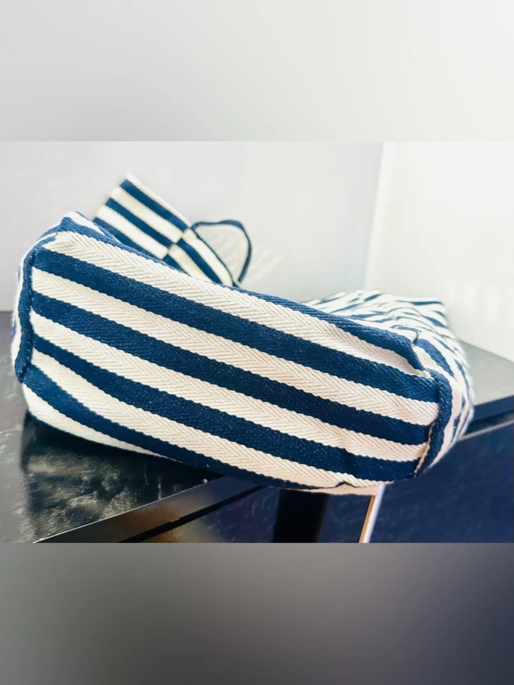 Peanuts Navy & White Striped Canvas Tote with Snoopy and Red Logo - Picture 9 of 10